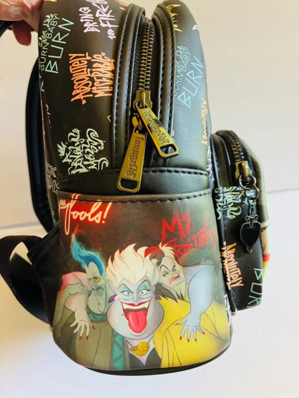 Disney Loungefly Villains Graphic Black Mini Backpack Hard Tag! EUC